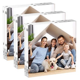 Picture Frames 3 Pack Clear Acrylic Magnetic Frameless Double Sided Freestanding Desktop Display