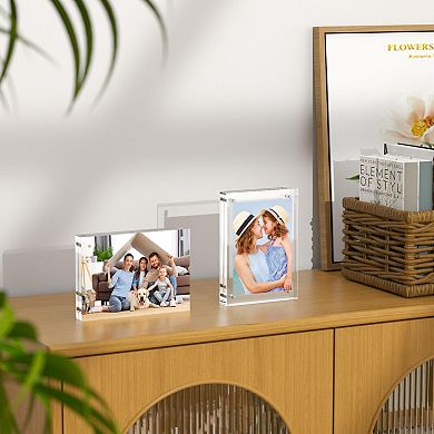 Picture Frames 3 Pack Clear Acrylic Magnetic Frameless Double Sided Freestanding Desktop Display