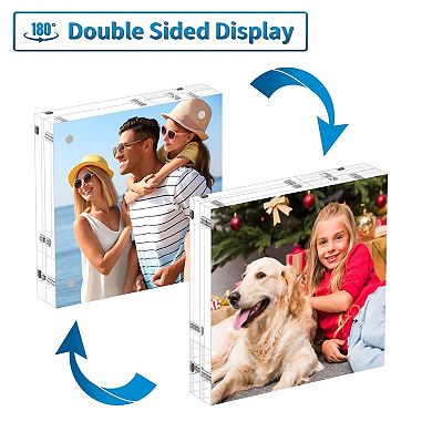 Picture Frames 3 Pack Clear Acrylic Magnetic Frameless Double Sided Freestanding Desktop Display