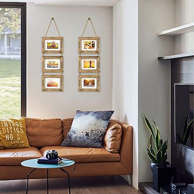Rustic Wooden 5x7 Hanging Picture Frame 3-Opening Collage Wall Decor Carbonized