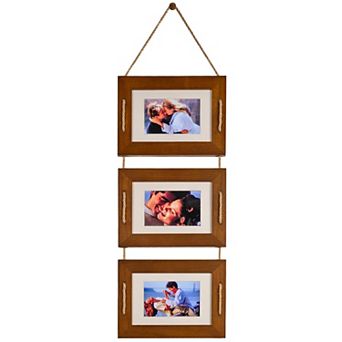 Rustic Wooden 5x7 Hanging Picture Frame 3-Opening Collage Wall Decor Carbonized