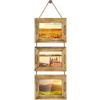 Rustic Wooden 5x7 Hanging Picture Frame 3-Opening Collage Wall Decor Carbonized