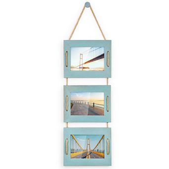 Rustic Wooden 5x7 Hanging Picture Frame 3-Opening Collage Wall Decor Carbonized