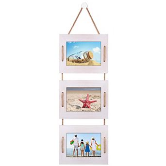 Rustic Wooden 5x7 Hanging Picture Frame 3-Opening Collage Wall Decor Carbonized
