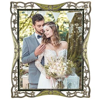 Vintage Rhinestone Photo Frame Antique Zinc Alloy Glass Tabletop Display Gift Women Horizontal