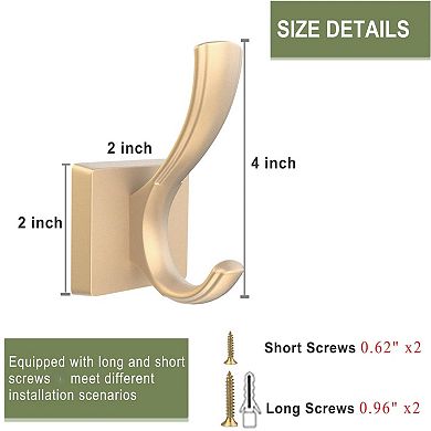 Heavy Duty Aluminum Double Coat Hooks Wall Mount Towel Robe Hook for Bathroom Entryway Mudroom