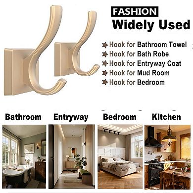 Heavy Duty Aluminum Double Coat Hooks Wall Mount Towel Robe Hook for Bathroom Entryway Mudroom