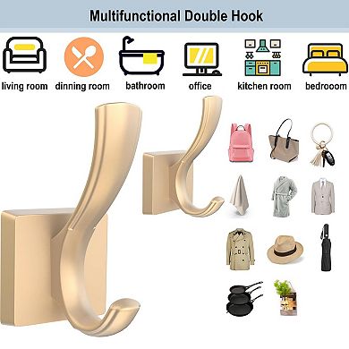 Heavy Duty Aluminum Double Coat Hooks Wall Mount Towel Robe Hook for Bathroom Entryway Mudroom