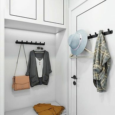 Wall Mounted Coat Rack Towel Holder Modern Black Space Aluminum Entryway Bathroom
