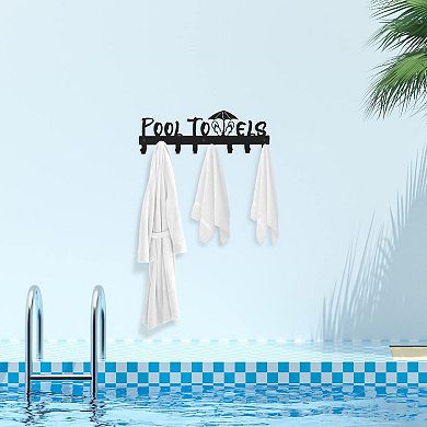 Pool Towel Rack 8 Hooks Wall Mounted Carbon Steel Bathroom Outdoor Hanger