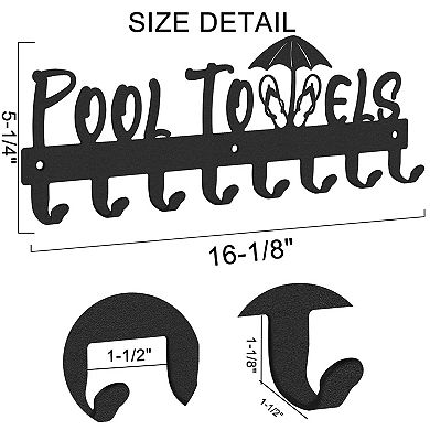 Pool Towel Rack 8 Hooks Wall Mounted Carbon Steel Bathroom Outdoor Hanger