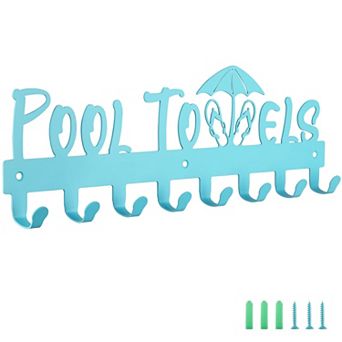 Pool Towel Rack 8 Hooks Wall Mounted Carbon Steel Bathroom Outdoor Hanger