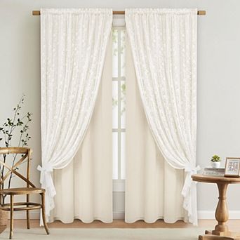 Linen Valances for Windows Double Layer Lace Kitchen Curtains Rod Pocket 1 Panel