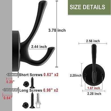 Towel Hooks Heavy Duty Zinc Alloy Double Wall Mounted Coat Robe Hook for Bathroom Kitchen
