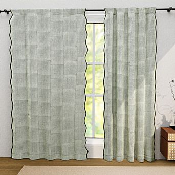 Hand Block Printed Floral Cotton Curtains 84 Inch Rod Pocket Scalloped Edge Semi Sheer Boho Farmhous