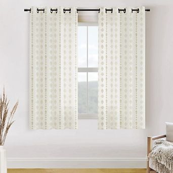 Linen Semi Sheer Curtains Length Striped Boho Farmhouse 2 Panel Set for Living Room Bedroom