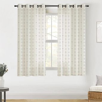 Linen Semi Sheer Curtains Length Striped Boho Farmhouse 2 Panel Set for Living Room Bedroom