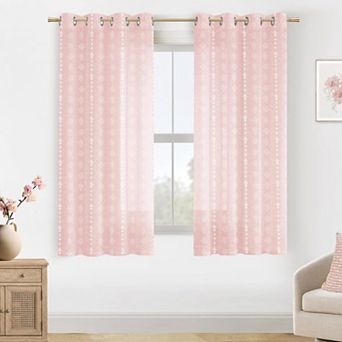 Linen Semi Sheer Curtains Length Striped Boho Farmhouse 2 Panel Set for Living Room Bedroom