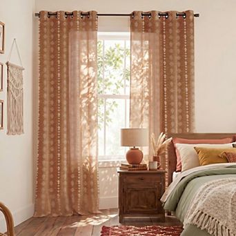 Linen Semi Sheer Curtains Length Striped Boho Farmhouse 2 Panel Set for Living Room Bedroom