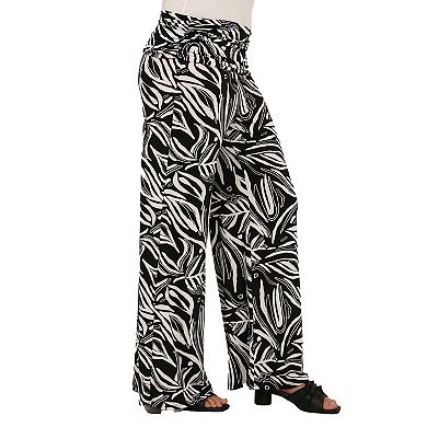 Women's 24Seven Comfort Apparel Fold Over Waist Wide Leg Pants