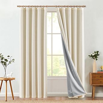 Burlap Blackout Curtains Long Lined Linen Textured 2 Panels Farmhouse Country Window Drapes