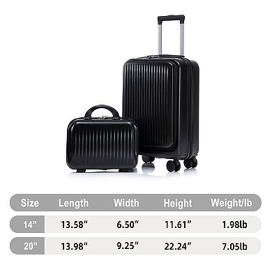 Pnronnc 2-Piece ABS Hardside Luggage Set with Front Opening Carry-On and Cosmetic Case