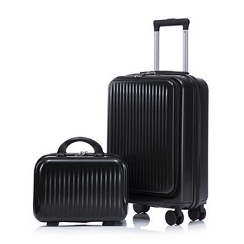 Pnronnc 2 pc ABS Hardside Luggage Set with Front Opening Carry-On and Cosmetic Case