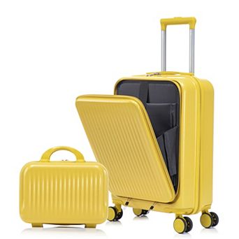 Pnronnc 2 pc ABS Hardside Luggage Set with Front Opening Carry-On and Cosmetic Case