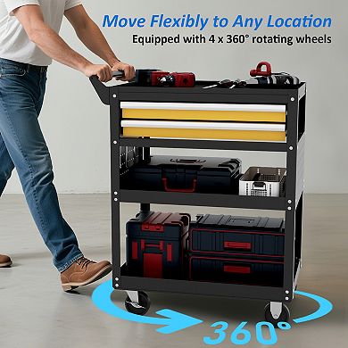 5-Tier Heavy-Duty Rolling Tool Cart with 2 Lockable Drawers, Pegboard & Locking Wheels, 400 lb
