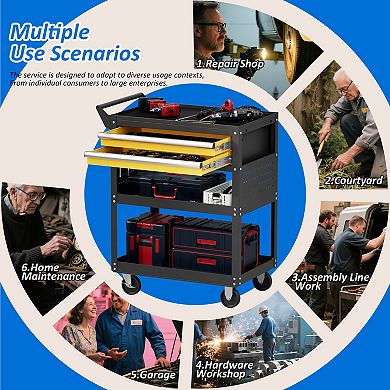 5-Tier Heavy-Duty Rolling Tool Cart with 2 Lockable Drawers, Pegboard & Locking Wheels, 400 lb