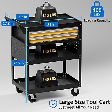 5-Tier Heavy-Duty Rolling Tool Cart with 2 Lockable Drawers, Pegboard & Locking Wheels, 400 lb