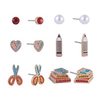 Hallmark School Theme 6 Pack Stud Earring Set