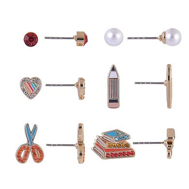 Hallmark School Theme 6 Pack Stud Earring Set