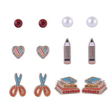 Hallmark School Theme 6 Pack Stud Earring Set
