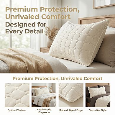 Pillow Protectors with Envelope Standard Size 2 Pack, Quilted Cotton Throw Pillow Covers for Home