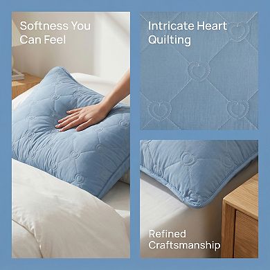 Envelope-style, 2-pcs, Heart-shaped Polyester Quilted Pillow Protector, Suitable for Home