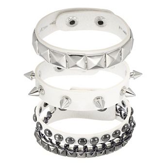 3 pc Rock Punk Studded Leather Bracelet Set, 8.7" Goth Spiked Cuff PU Wristband Adjustable Bracelets