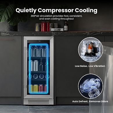 15 inch Beverage Refrigerator, 80 Cans Cooler Built-in/Freestanding for Home