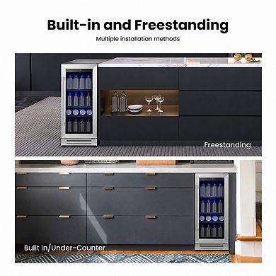 15 inch Beverage Refrigerator, 80 Cans Cooler Built-in/Freestanding for Home