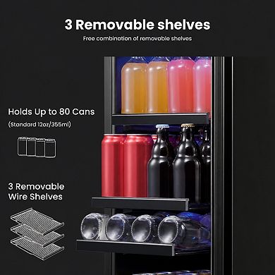 15 inch Beverage Refrigerator, 80 Cans Cooler Built-in/Freestanding for Home
