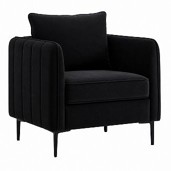 Heybly Velvet Single Accent Chair with Upholstered Cushion, Metal Legs and Pillow
