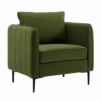 Heybly Velvet Single Accent Chair with Upholstered Cushion, Metal Legs and Pillow