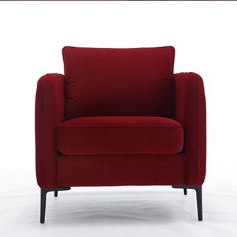 Heybly Velvet Single Accent Chair with Upholstered Cushion, Metal Legs and Pillow