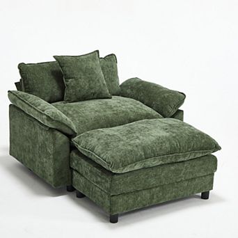 Heybly 45" Chenille Accent Chair with Ottoman, Oversized Upholstered Armchair for Living Room