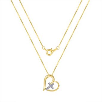 Forever Radiant Fine Silver & 14k Gold Flash-Plated Diamond Accent Heart Cross Pendant Necklace