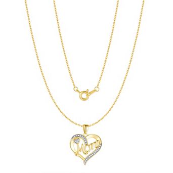 Forever Radiant Fine Silver & 14k Gold Flash-Plated Diamond Accent Heart Mom Pendant Necklace