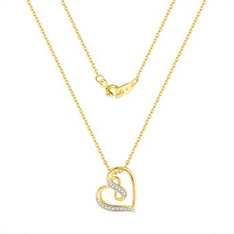 Forever Radiant 14k Gold and Fine Silver Flash Plated Round Diamond Accent Heart Pendant Necklace