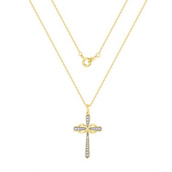 Forever Radiant 14k Gold and Fine Silver Flash Plated Round Diamond Accent Prong Cross Pendant Necklace
