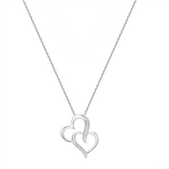 Forever Radiant Fine Silver Plated Diamond Accent Double Heart Pendant Necklace