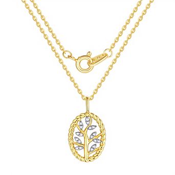 Forever Radiant Fine Silver & 14k Gold Flash-Plated Diamond Accent Family Tree Pendant Necklace